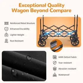 Fw89-eb-us Sekey 250l Collapsible Wagon With Canopy 330lbs Foldable 600d Oxford Fabric Cart Black #3