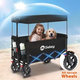 Fw89-eb-us Sekey 250l Collapsible Wagon With Canopy 330lbs Foldable 600d Oxford Fabric Cart Black