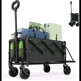 Ug-fw105-us-88 Sekey 330 Lbs Foldable Utility Cart With Big Wheels Brake 2 Drink Holders Black