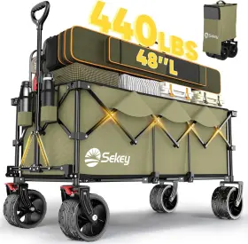 Ug-fw43-us-88 Sekey Heavy Duty 440lbs Folding Wagon Large For Beach Camping Yard Hauling Khaki