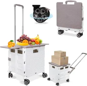 By10 Selorss Foldable Rolling Cart With Magnetic Lid Telescopic Handle And 360 Swivel Casters