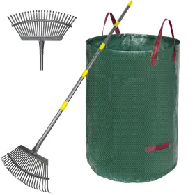 Rake-0001 Serqd Adjustable Garden Rake For Leaves 36-73 Inch Long Handle 18 Wide Heavy Dut