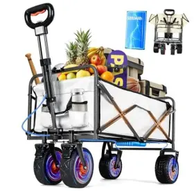 Etc001-w Shimo Electric Assistance Collapsible Folding Garden Wagon 300lbs 220l Grocery White