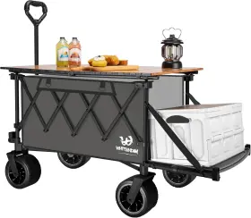 Shop Inc 313037540532 Collapsible Folding Wagon With Table Heavy Duty Utility Beach Wagons Opened