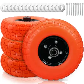 Simeiqi 098145088902 10 Inch 4.10/3.50-4 Flat Free Solid Polyurethane Tire And Wheel With 5/8 Axle Bo