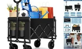 Sjht 766997268228 Collapsible Wagon Cart Foldable Portable Heavy Duty Beach Black-1