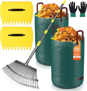 Sjplzqc 743352203360 Adjustable Garden Leaf Rake Set 18 Inch Wide 25 Tines 37-79 Handle Metal Ra