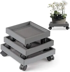 Skelang 680306842186 Square Plant Caddy Wheeled Set Of 3 8.7 Inch 9.8 11 Gray Black