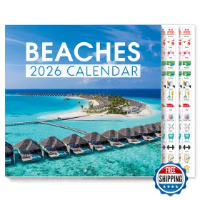 B0fjbmkqd9 Skydue 2026 Wall Calendar 12 Inch X24 Beaches 14-month Nov 2025-dec New