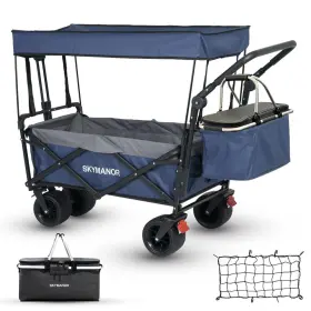 Sky001 Skymanor Collapsible Wagon With Removable Canopy 3in1 Heavy Duty Garden Cart Big All