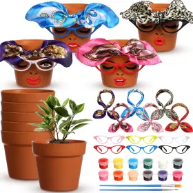 Bio-sliner-3910 Sliner 6 Set Cute Face Flower Pot Head Planter Funny Plant Pots Painting Kit Include