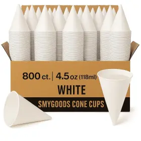 B0dc87ksx1 Smygoods 4.5oz White Paper Cone Cups - 800 Pack Eco-friendly And Leak-proof