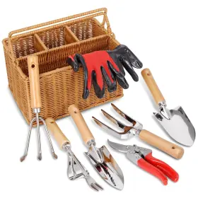 Soligt63-us Soligt Garden Tools Set With Basket Heavy Duty Stainless Steel Gardening Hand Tool