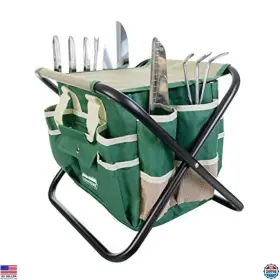 B00ifrabae Stanley 7-piece Stainless Steel Garden Tool Set With Folding Stool And Tote Bag Organizer
