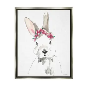 Stupell Industries 197081829900 Bunny Pink Flower Doodle Floating Framed Wall Art Design By Kamdon Kreations
