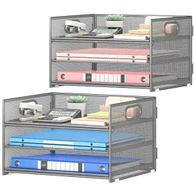 B0f53mccb5 Subekyu 2-pack 3-tier Gray Metal Mesh Desk Paper Letter Tray And File Sorter