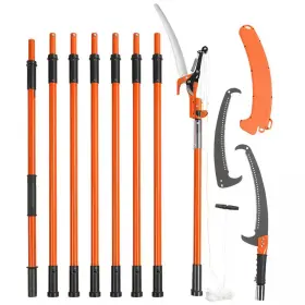 Sudzendf 726084019935 Orange Manual Pole Saw 7.3-27 Ft. Extendable Tree Pruner Sharp Steel Blade And