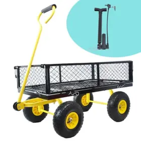 Sudzendf 798977993332 Black And Yellow 3.6 Cu. Ft. Steel Garden Cart With Removable Sides