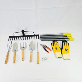 Fewef434 Suncoast Lightweight Gardening Wooden Handle Toool Kit Set With Gloves Rake And Shears