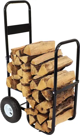 Sunnydaze Decor 313053845895 Outdoor Firewood Log Cart With Pneumatic Tires - Black Steel Rolling W