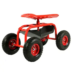 Qh-rc977-rd Sunnydaze Decor Steel Rolling Garden Cart With Swivel Steering/tray - Red By
