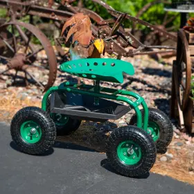 Qh-rc960-gn Sunnydaze Steel Rolling Garden Cart With Swivel Steering/tray - Green By