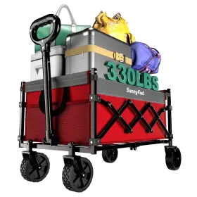 Sunnyfeel 886783017752 Foldable Heavy Duty Wagon Cart 330 Lbs Capacity Red
