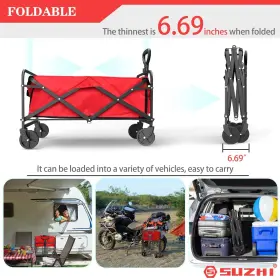 Suzhi 294019379194 Small Foldable Wagon And Shopping Carts With Wheels For Groceries Red Ca #2