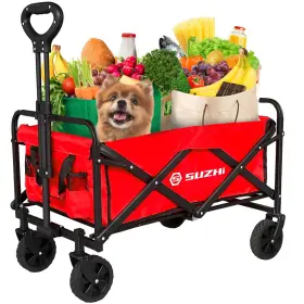 Suzhi 294019379194 Small Foldable Wagon And Shopping Carts With Wheels For Groceries Red Ca