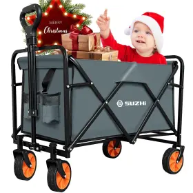 Suzhi 602750183882 Small Foldable Wagon Shopping Carts With Wheels For Groceries Grey Car