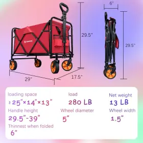 Suzhi 602750183899 Small Foldable Wagon Shopping Carts With Wheels For Groceries Red #2