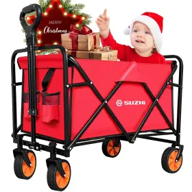 Suzhi 602750183899 Small Foldable Wagon Shopping Carts With Wheels For Groceries Red
