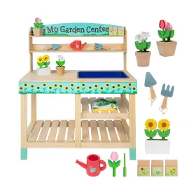Sva-pb-737 Svan Wooden Toy Gardening Center Indoor Playset - 22 Pc Garden Stand Set W Fl