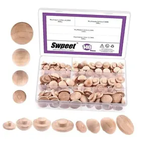 S3353 Swpeet 140pcs Approx 3/16 Inch 5/16 3/8 1/2 Wooden Hole Plugs Button