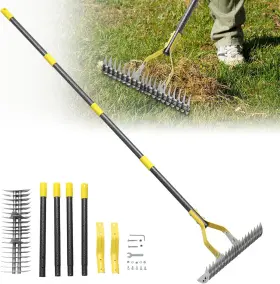 Tailernruye 761099458508 Thatch Rake 70 Inch Heavy Duty Dethatcher Adjustable Dethatching For Loose