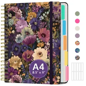 B0fkbx8swn Taja Midnight Bloom Lined Spiral Notebook 8.5 Inch X11 5-subject With Dividers And Tabs