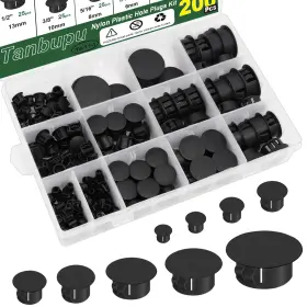 Ta-11-1 Tanbupu 200pcs 9 Sizes Nylon Plastic Hole Plugs 1/5 Inch 1/4 5/16 3/8 Black