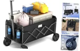 Tanstrider 707154871134 Collapsible Foldable Wagon Foldig With Wheel Heavy Duty 90l Black