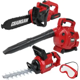 Teganplay 850016880338 Power Garden Tools Set For Kids Battery Operated Toy Leaf Blower Hedge Trimm