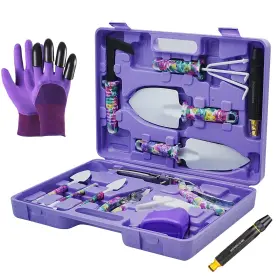 Yl01017 Terids Garden Tool Set 12 Pieces Gardening Tools With Purple Floral Pattern Ergono