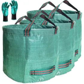 Tespher 190835704003 Standard 3-pack 16 Gallons Yard Garden Bags D18 H15 Inch With Gardening Gloves