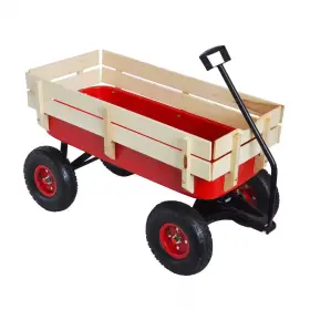 Tidoin 726084632837 3 Cu. Ft. Red Steel Garden Cart With Wooden Fence
