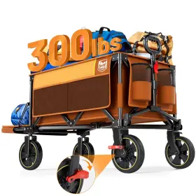 21813s-or Timber Ridge 49 Inch Extra Long Collapsible Folding Wagon With Tailgate And Brakes 300lbs Hea