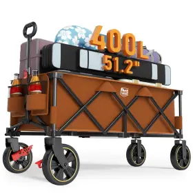 Tr-21851s-okor Timber Ridge 51.2 Extended Collapsible Wagon Cart With Brakes Cargo Net 500lbs Orange