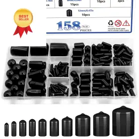 Tn-39 Tnisesm 158pcs Rubber End Caps - Black Round Vinyl 2mm To 20mm
