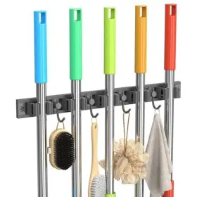 5r4h Toovem 5 Racks And 4 Hooks Broom Holder Wall Mount Mop 1 Pack #2