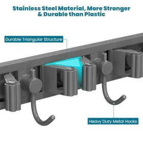 5r4h Toovem 5 Racks And 4 Hooks Broom Holder Wall Mount Mop 1 Pack #3