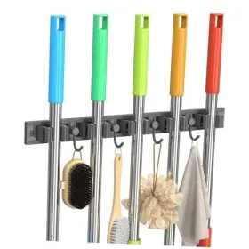 5r4h Toovem 5 Racks And 4 Hooks Broom Holder Wall Mount Mop 1 Pack