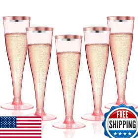 B0fp2prk81 Torchero 100-pack Pink Rim Plastic Champagne Flutes Disposable Wine Glasses