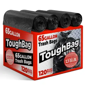 B0bmnd66yn Toughbag 65 Gallon Trash Bags 120 Count Large Black Garbage Can Liners 50x48 Usa